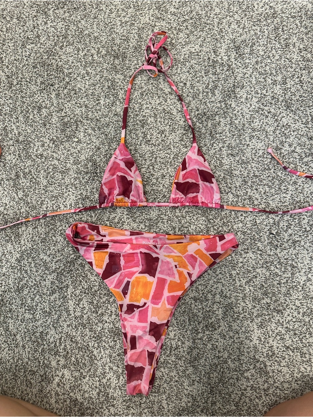 iNAMORATA Pink & Orange Mosaic Triangle Bikini
